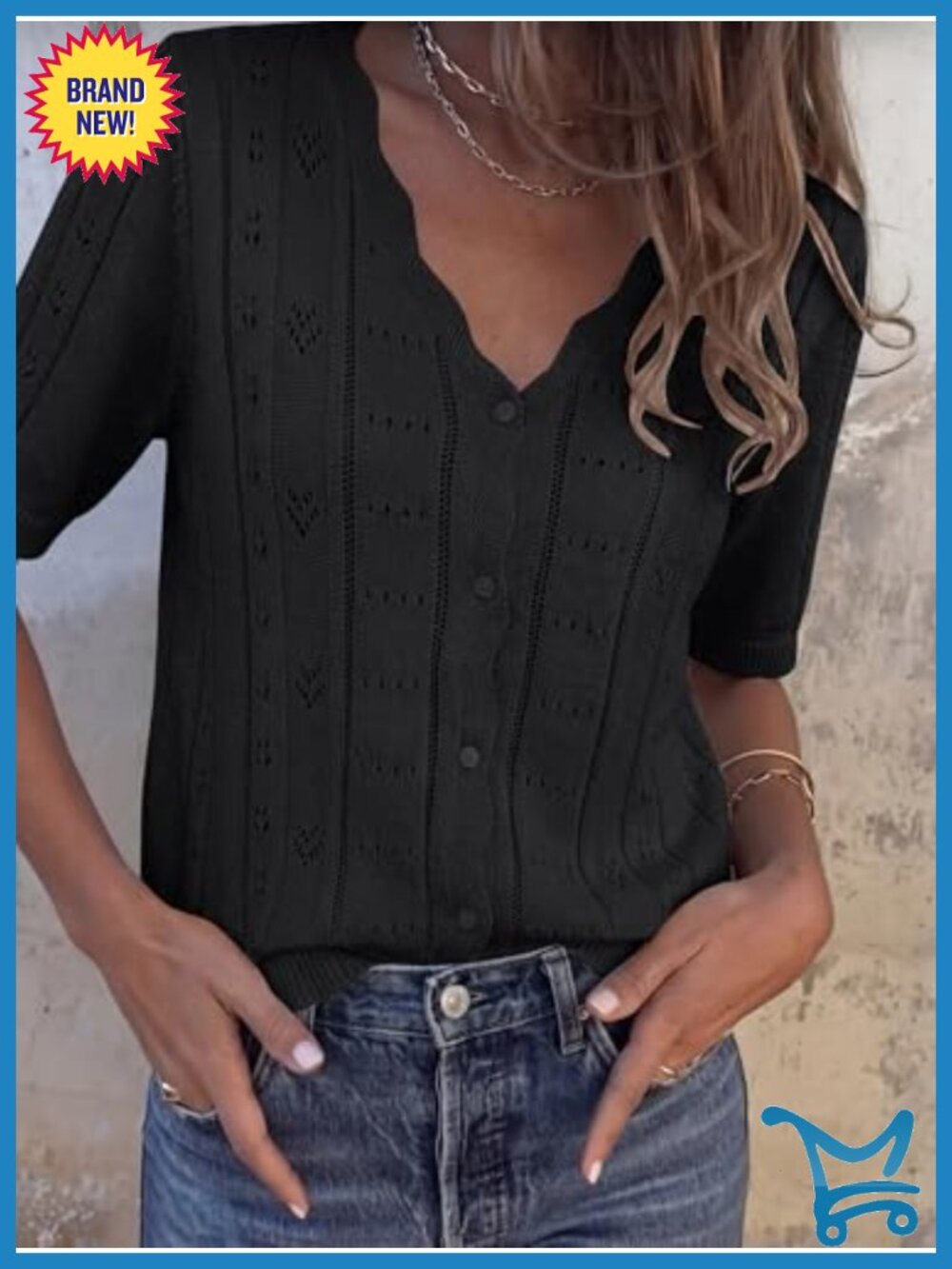 Short Sleeve Crochet Knit Cardigan Sweater Summer Button Down Lightweight - Picture 4 of 6